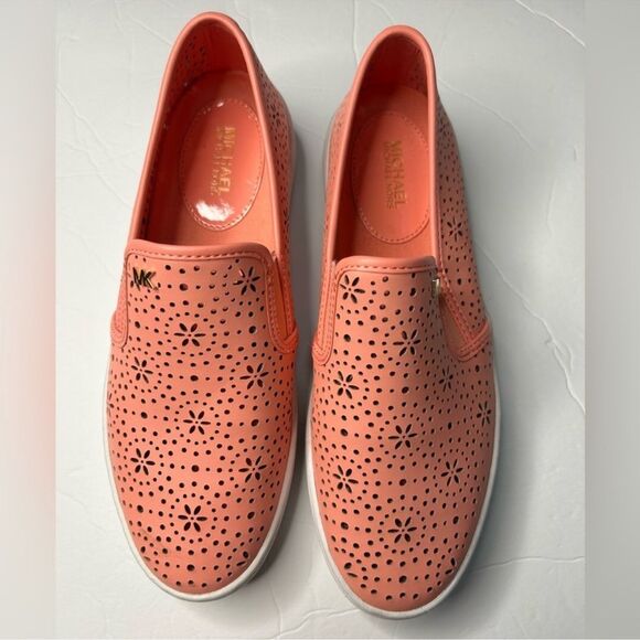 Michael Michael Kors Women’s Kane Perforated SlipOn Sneakers Coral Orange Size 7 - Picture 1 of 13